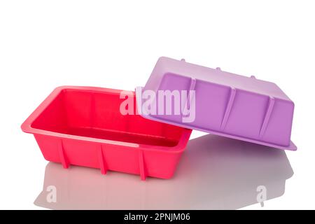 Two silicone molds for baking, macro, isolated on white background. Stock Photo