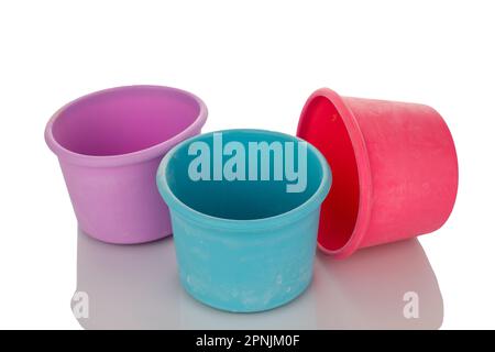 Three silicone molds for baking, macro, isolated on white background. Stock Photo