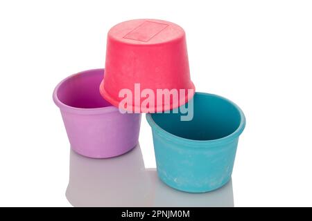 Three silicone molds for baking, macro, isolated on white background. Stock Photo