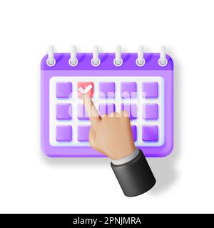 3D Hand Putting Check Mark on Calendar Stock Vector