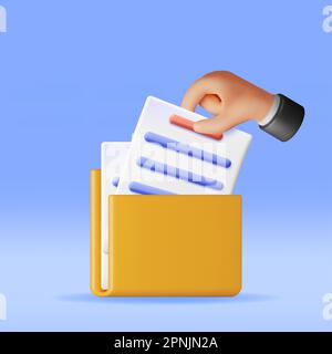 3D Business Hand with Folder Full of Papers Stock Vector
