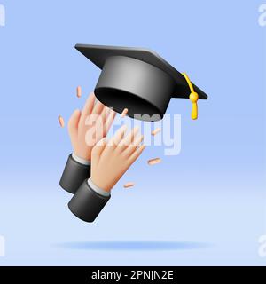 3D Hand Throwing Graduation Hats in Air Stock Vector Image & Art - Alamy