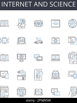 Internet and science line icons collection. nternet, Web, Net, Cyberspace, Online, Digital world, Information superhighway vector and linear Stock Vector
