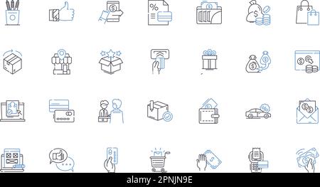 Retail excursion line icons collection. Shopping, Discounts, Deals, Apparel, Selection, Bargains, Convenience vector and linear illustration Stock Vector
