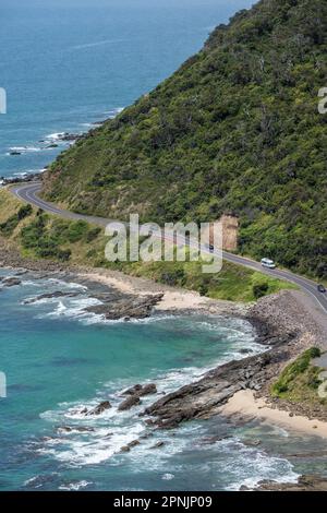The Great Ocean Road from Teddy's Lookout, Lorne, Victoria, Australia Stock Photo