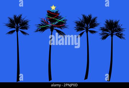 A palm tree is decorated for Christmas. Stock Vector