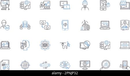 Technological advancements line icons collection. Innovation, Progression, Augmentation, Automation, Robotics, Nanotechnology, Artificial Intelligence Stock Vector
