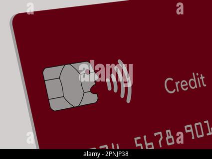 The EMV security chip looks like a human face talking, as in communicating information and NFC data in a vector illo. Stock Vector