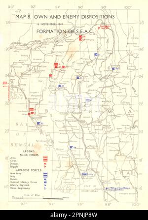 ASIA. Oct, 1943, to Feb, 1944. Own & Enemy positions formation of SEAC 1951 map Stock Photo