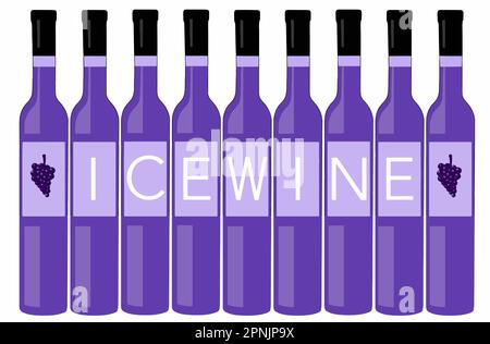 Ice wine bottles are lined up in this vector image. Stock Vector