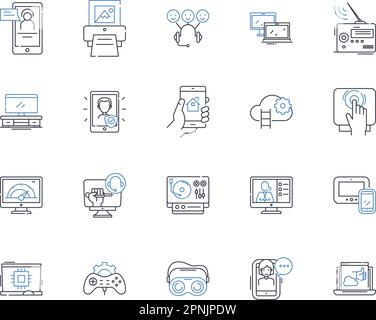 Smart machines line icons collection. Robotics, Automation, Artificial intelligence, Machine learning, Cybersecurity, Quantum computing, Sensor vector Stock Vector