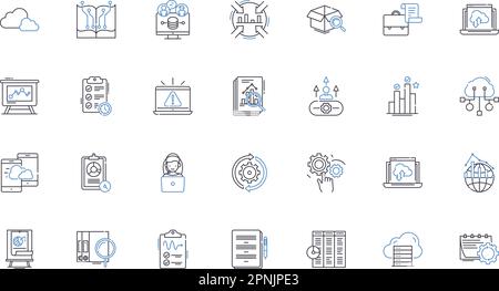 Numbers and devices line icons collection. Digits, Calculators, Counters, Abacus, Binary, Cryptocurrency, Pi vector and linear illustration Stock Vector