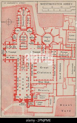 WESTMINSTER ABBEY. Vintage ground plan. London 1951 old vintage map chart Stock Photo