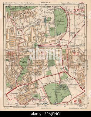 W LONDON. Ealing Park Royal West Acton Town Gunnersbury Park. BACON 1925 map Stock Photo