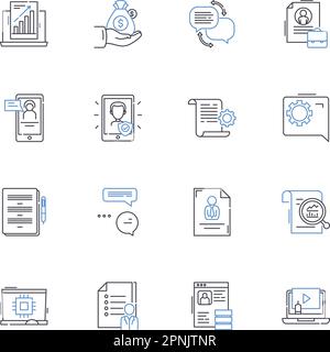 Campaign management line icons collection. Strategy, Planning, Execution, Analysis, Optimization, Metrics, ROI vector and linear illustration Stock Vector