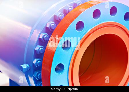 Blue bolt nuts on industrial equipment Stock Photo
