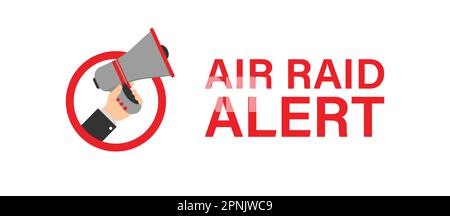 Air raid alert. Alarm megaphone red danger signal siren poster. Vector islated illustration Stock Vector