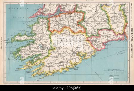 IRELAND SOUTH-WEST. Munster. Kerry Cork Limerick Tipperary Waterford 1952 map Stock Photo