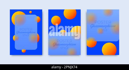 Glassmorphism poster background set. Glassmorphic cover collection orange circles. Stock Vector