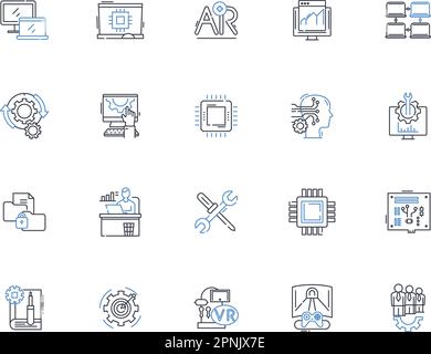 Computational program line icons collection. Algorithm, Code, Function, Iteration, Logic, Matrix, Optimization vector and linear illustration. Parsing Stock Vector