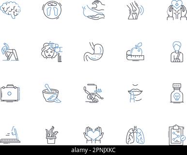 Dentistry line icons collection. Braces, Filling, Cavity, Extraction, Crowns, Root canal, Whitening vector and linear illustration. Plaque,Fluoride Stock Vector