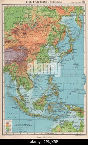 THE FAR EAST PHYSICAL. East Asia East Indies. BARTHOLOMEW 1952 old vintage map Stock Photo