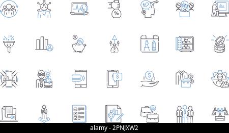 Fiscal concept line icons collection. Budget, Revenue, Expenditure, Deficit, Surplus, Taxation, Accounting vector and linear illustration. Audit,Debt Stock Vector