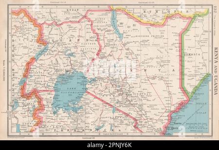 EAST AFRICA. Kenya and Uganda. Lake Victoria. BARTHOLOMEW 1952 old vintage map Stock Photo