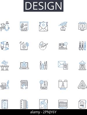 Design line icons collection. Artistic expression, Creative planning, Aesthetic composition, Stylistic arrangement, Visual scheming, Graphic Stock Vector