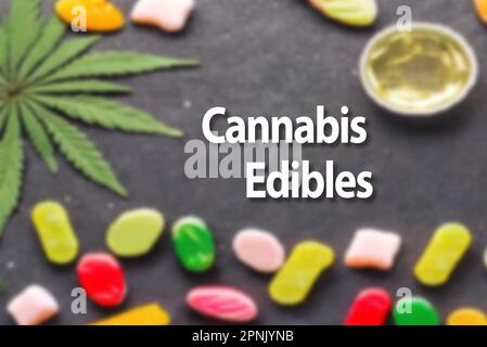 Medical Marijuana Edibles, Candies Infused with CBD HHC or THC Cannabis Stock Photo