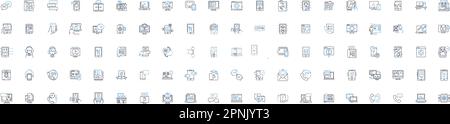 Mobile ph line icons collection. Wireless, Smartphs, Texting, Calling, Camera, Apps, Internet vector and linear illustration. Dialing,Microph,Speaker Stock Vector