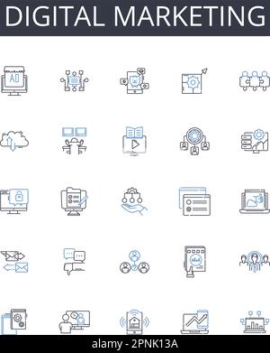 Digital marketing line icons collection. Innovation, Technology, Revolution, Integration, Transformation, Connectivity, Disruption vector and linear Stock Vector