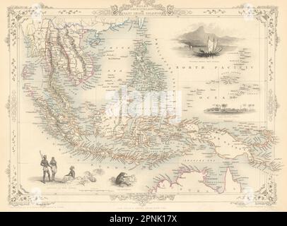 MALAY ARCHIPELAGO/EAST INDIA ISLANDS Philippines Thailand RAPKIN/TALLIS 1851 map Stock Photo