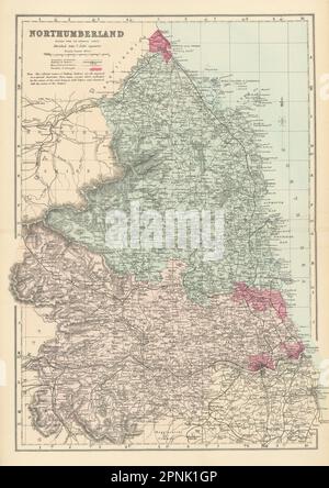 NORTHUMBERLAND antique county map by GW BACON 1891 old plan chart Stock ...