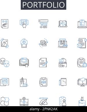 Portfolio line icons collection. Collection, Compilation, Anthology, Assortment, Array, Grouping, Stockpile vector and linear illustration. Depiction Stock Vector