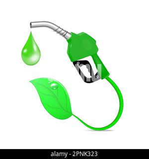 Biofuel realistic design concept with handle pump nozzle green leaf and green fuel drop vector illustration Stock Vector