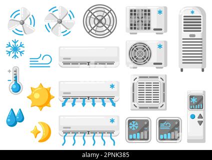 Set of air conditioners. Icon or image for industry and business. Stock Vector