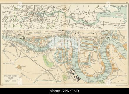 The Port Of London Showing Wharves & Docks. Thames. Vintage Map. Bacon 