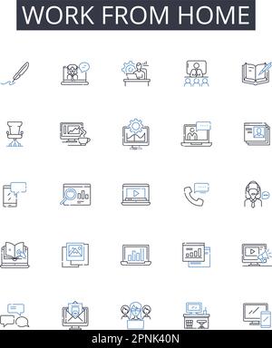 Work from home line icons collection. Innovation, Technology, Futuristic, Robotics, Automation, Smart, Virtual vector and linear illustration Stock Vector