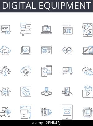 Digital equipment line icons collection. Electronic devices, Cyber gadgets, Virtual instruments, Technological machines, Computational tools, Online Stock Vector