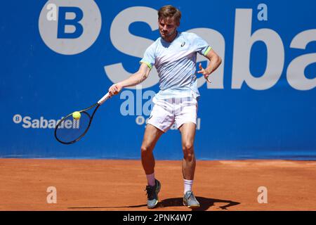 BARCELONA, SPAIN - APRIL 19:  David Goffin from Belgium during the Barcelona Open Banc Sabadell 70 Trofeo Conde de Godo game against Yoshihito Nishioka and David Goffin at the Real Club de Tenis Barcelona on April 19, 2023 in Barcelona, Spain Stock Photo