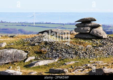 Rough Tor and Showery Tor, Bodmin Moor, Cornwall, UK Stock Photo