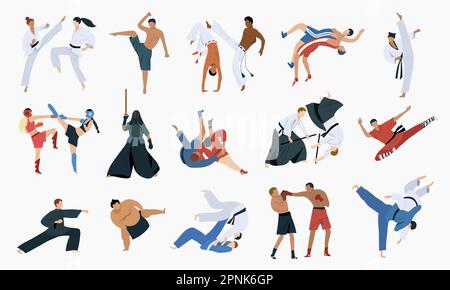 Martial arts concept with fighting and duel symbols flat vector ...