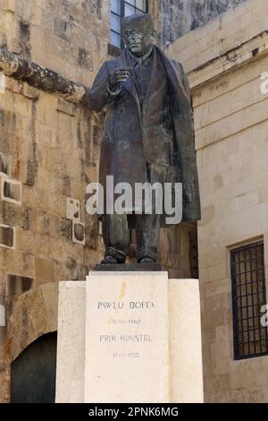 Paul Boffa was the 5th Prime Minister of Malta and a statue has been erected on Castille Square in Valletta, Malta Stock Photo