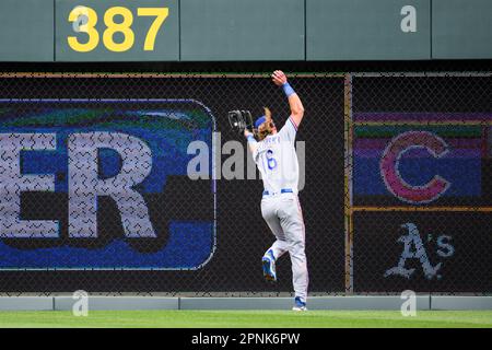 Texas Rangers left fielder Travis Jankowski (16) during the MLB game  between the Texas Ranges and the Houston Astros on Friday, April 14, 2023  at Minu Stock Photo - Alamy