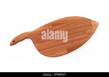 A new empty cutting board on a white background. Top view. Isolated cutting board. Stock Photo