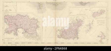 CHANNEL ISLANDS Alderney Guernsey Sark Jersey antique map by GW BACON 1883 Stock Photo