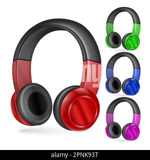 Earphones realistic design concept set of big and small images of colorful electronic devices isolated vector illustration Stock Vector