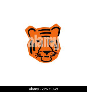 Tiger head illustration in minimalist cut style isolated on white Stock Vector