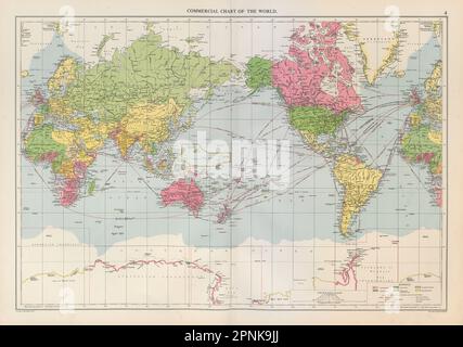 World Commercial Chart shipping routes. Commonwealth/French Union LARGE 1952 map Stock Photo